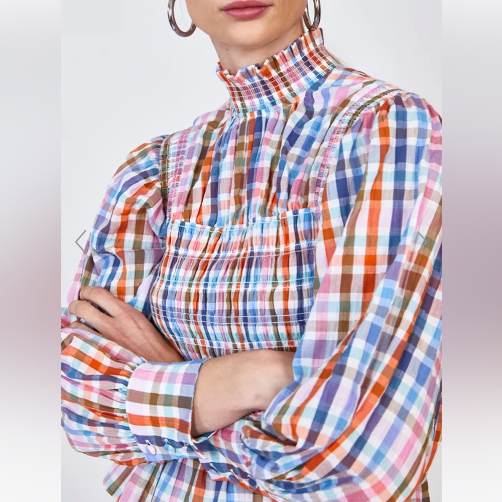 NWT HUNTER BELL Loren Top Multi Gingham Too Medium